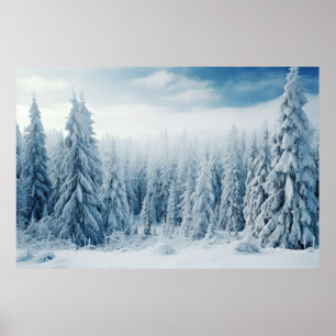 Winter Forest Serene Landskap Surreal Poster