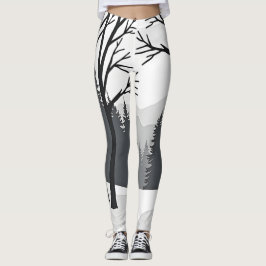 Winter Forest Silhouette i Black and White Leggings