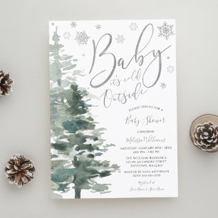 Winter Forest Silver Det är Kallet utanför babyska Inbjudningar