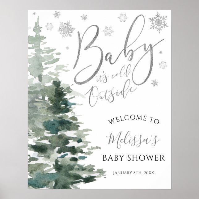 Winter Forest Silver Det är Kallet utanför babyska Poster (Framsidan)