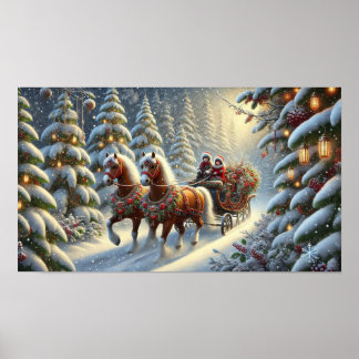 Winter Forest Sleigh Ride Poster