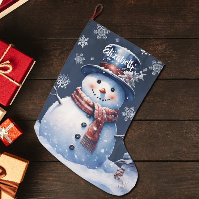 Winter Forest Snögubbe Stor Julstrumpa (Winter Forest Snowman Christmas Stocking)
