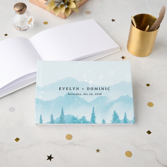 Winter Forest Snowy Mountain Bröllop Gästböcker (Framsida öppen)