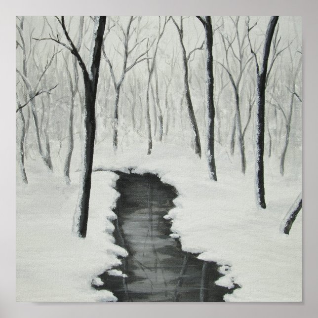 Winter Forest Stream Fine Art Skriv ut Poster (Framsidan)