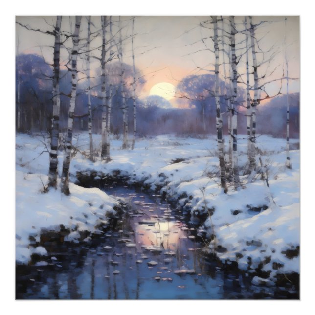 Winter Forest Sunset Fototryck (Framsidan)