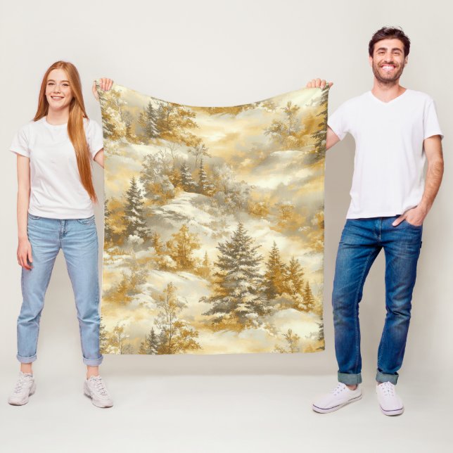 Winter Forest Toile de Jouy Pattern (1) Fleecefilt (På plats)