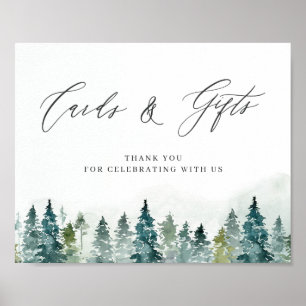 Winter Forest Träd Card & presentations-tecken (Wi Poster