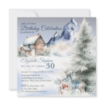 Winter Forest Watercolor Birthday Flat Card