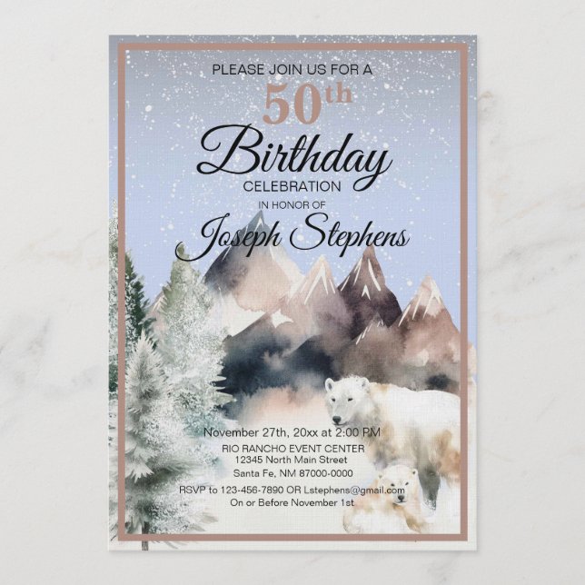 Winter Forest Watercolor Birthday Invitation Inbjudningar (Framsida)