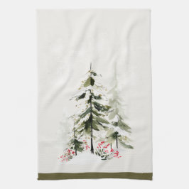 Winter Forest Watercolor Christmas Kökshandduk