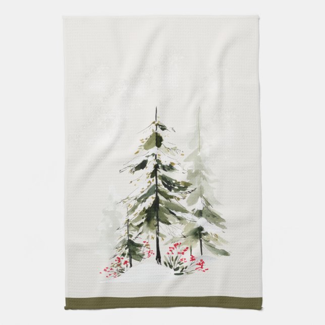 Winter Forest Watercolor Christmas Kökshandduk (Vertikal)