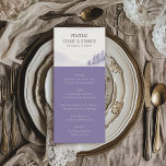 Winter Forest Watercolor Lavender Bröllop Menu Meny<br><div class="desc">Vinterbröllopsmeny med scenisk vattenfärgsdesign i lavender- och grått-skuggor. I snö finns ett romantiskt skogslandskap i bergstrakterna med gräs träd,  droppar och en ljussken snö. Kurser och menyalternativ kan redigeras helt. Om du vill matcha produkter kan du bläddra i min Winter Forest-samling.</div>