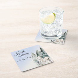 Winter Forest Watercolor Paper Coaster Underlägg Papper Kvadrat