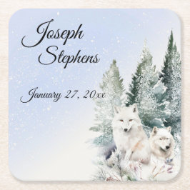 Winter Forest Watercolor Paper Coaster Underlägg Papper Kvadrat