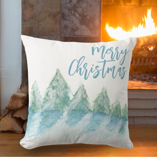 Winter Forest Watercolor Teckning God jul Kudde (Skapare uppladdad)