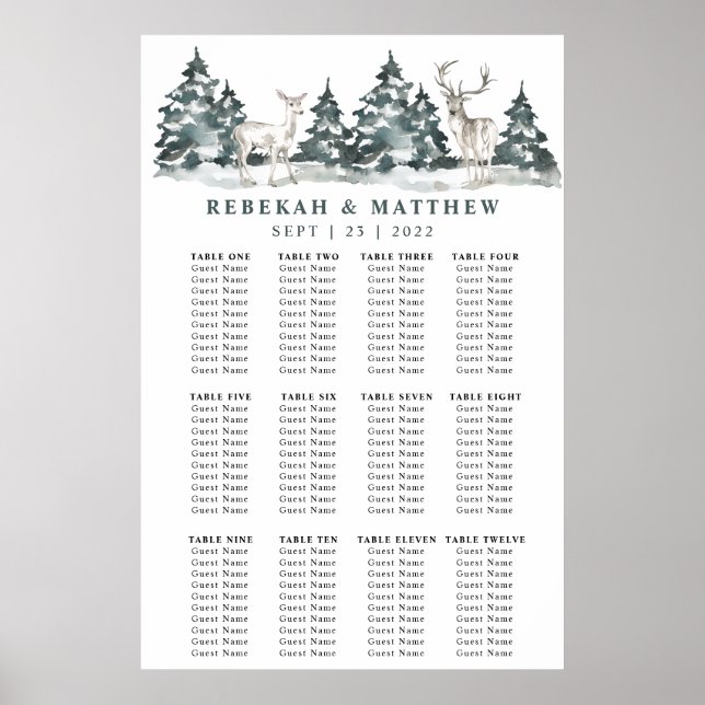 Winter Forest Wonderland med sätesdiagram för Hjor Poster (Framsidan)