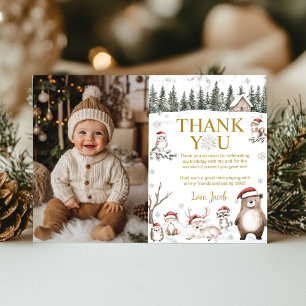 Winter Forest Woodland Animals Birthday Photo Tack Kort