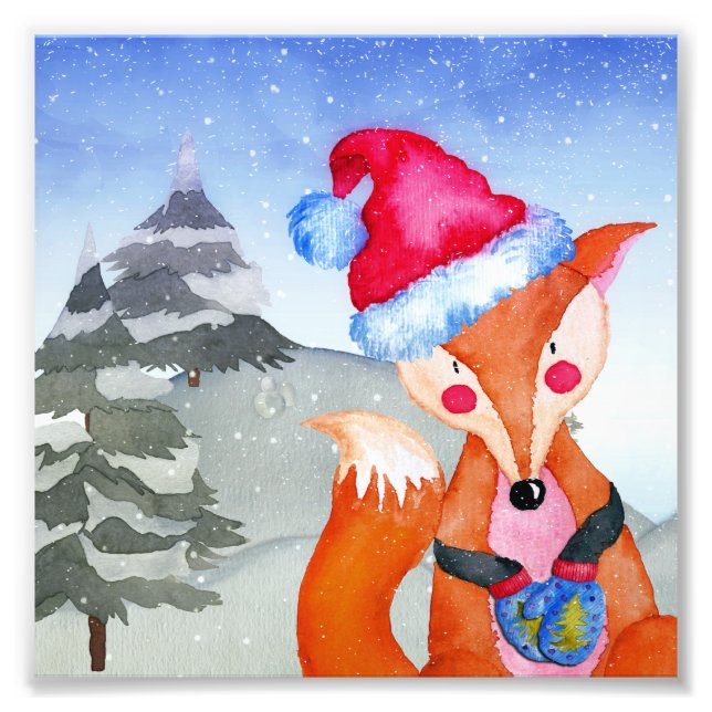 Winter Forest Woodland Friends Fox Illustration Fototryck (Framsidan)