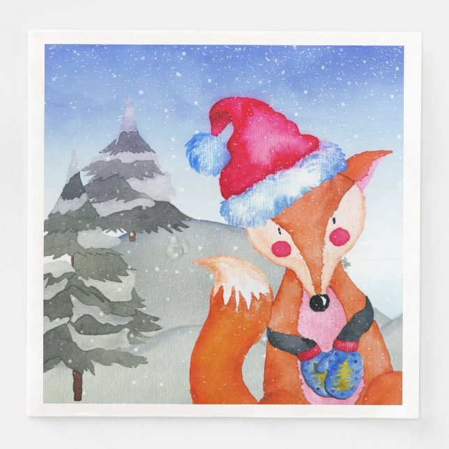 Winter Forest Woodland Friends Fox Illustration Pappersservett (Framsida)
