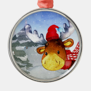 Winter Forest Woodland Friends Hjort Illustration Julgransprydnad Metall