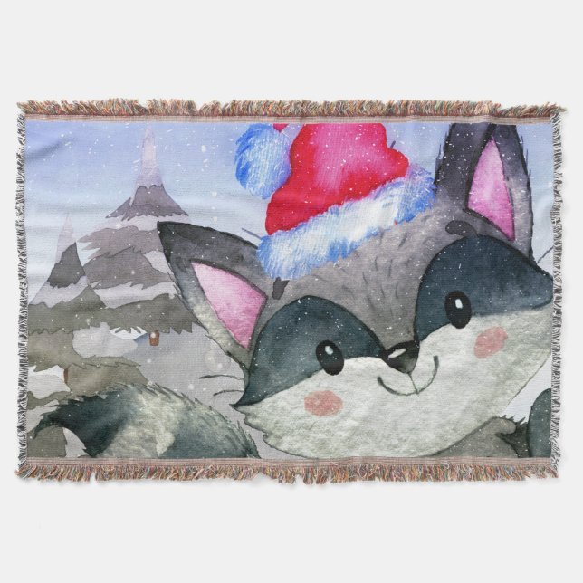 Winter Forest Woodland Friends Racoon Illustration Filt (Framsidan)