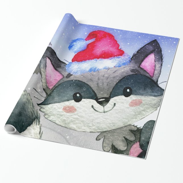 Winter Forest Woodland Friends Racoon Illustration Presentpapper (Utrullad)