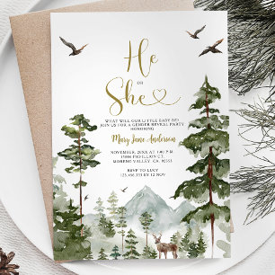 Winter Forest Woodland Han eller hon Gender Reveal Inbjudningar