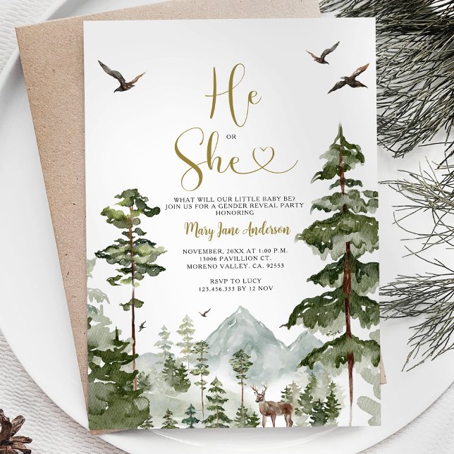 Winter Forest Woodland Han eller hon Gender Reveal Inbjudningar (Skapare uppladdad)