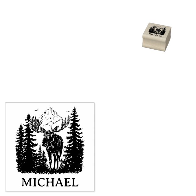 Winter Forest Woodland Moose Personalized   Stämpel (Stämplad)