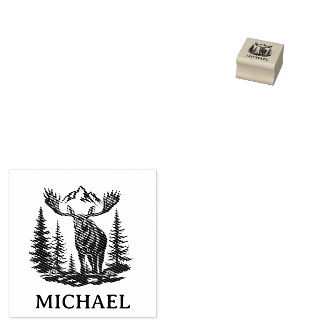 Winter Forest Woodland Moose Personalized   Stämpel (Stämplad)