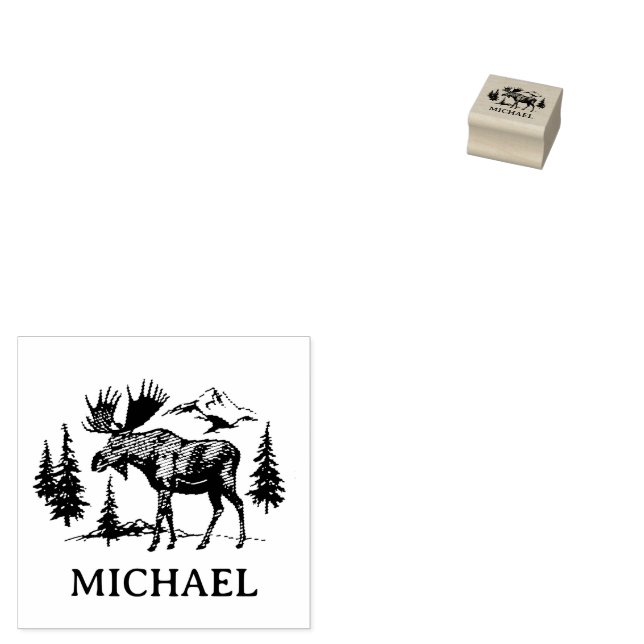 Winter Forest Woodland Moose Personalized   Stämpel (Stämplad)