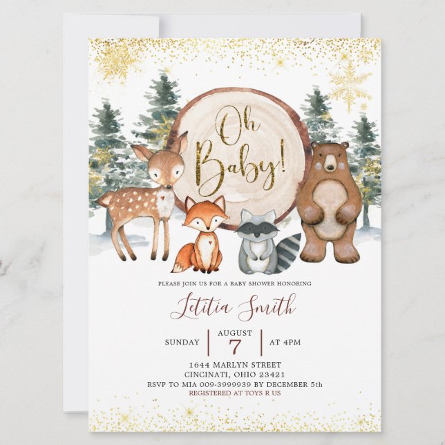 Winter Forest Woodland Oh Baby Baby Shower Inbjuda Inbjudningar (Framsida)