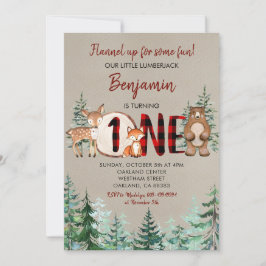Winter Forest Woodland Red Play First Birthday Inbjudningar