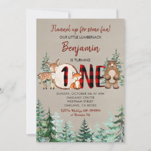 Winter Forest Woodland Red Play First Birthday Inbjudningar