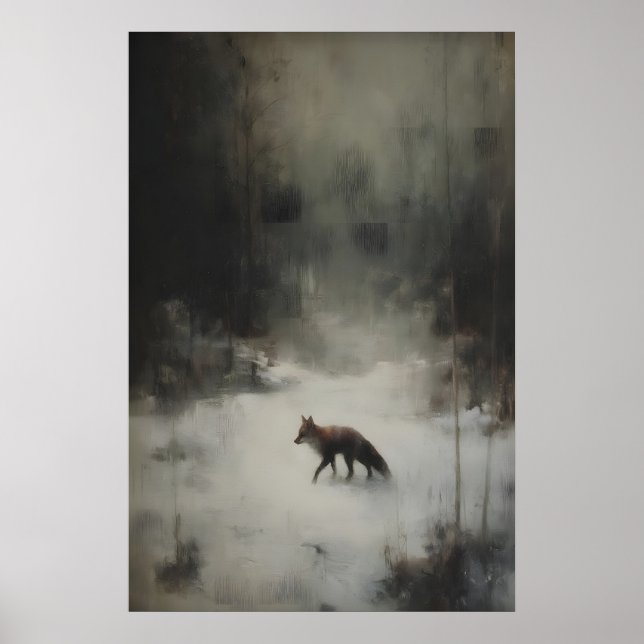 Winter Fox Art Printable Moody Woodland Animal Poster (Framsidan)
