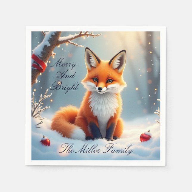 Winter Fox Christmas Paper Napkin – Customizable Pappersservett (Framsidan)