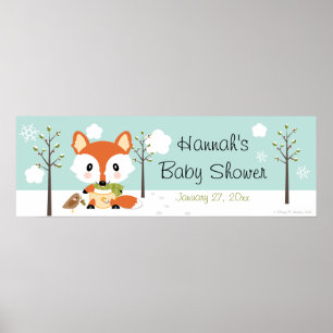 WINTER FOX I DIAPERS BABY SHOWER BANNER POSTER