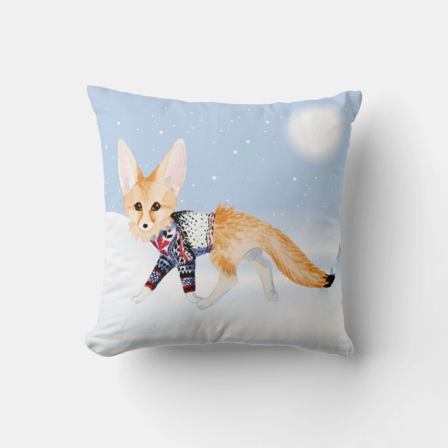 Winter Fox i sticka sweater Dekorativ kudde (Framsida)