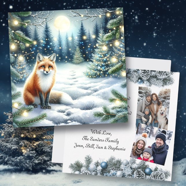 Winter Fox in a Whimsical Forest Christmas Photo Julkort (Skapare uppladdad)