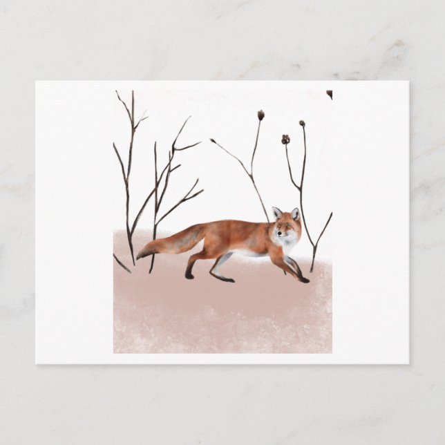 Winter fox in watercolor painting vykort (Framsida)