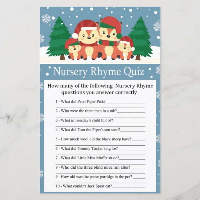 Winter fox Nursery Rhyme Quiz babyduschspel (Framsida)