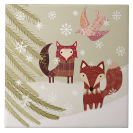 Winter Fox och Dove Ceramic Kitchen Tile Kakelplatta