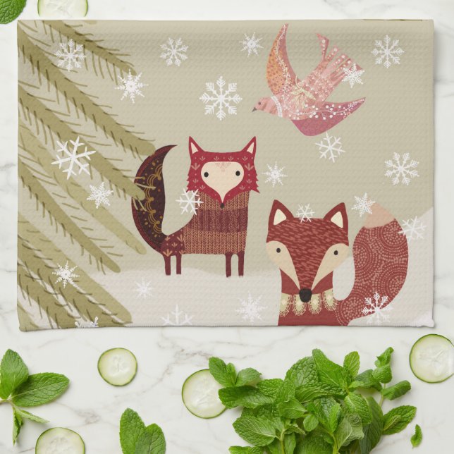 Winter Fox och Dove Kitchen Towel Kökshandduk (Vikta)