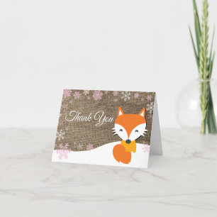 Winter Fox Snowflake Rosa Burlap - Tack för ditt k Kort