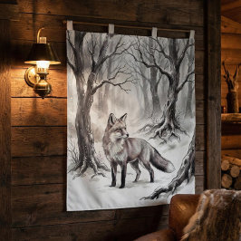 Winter Fox Tapestry | Snowy Forest Art 