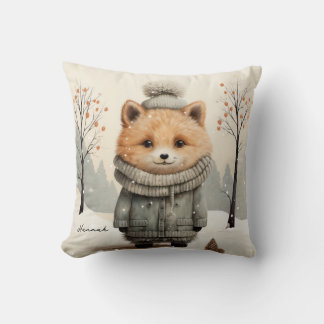 Winter Fox Throw Pillow Customized with Name Kudde