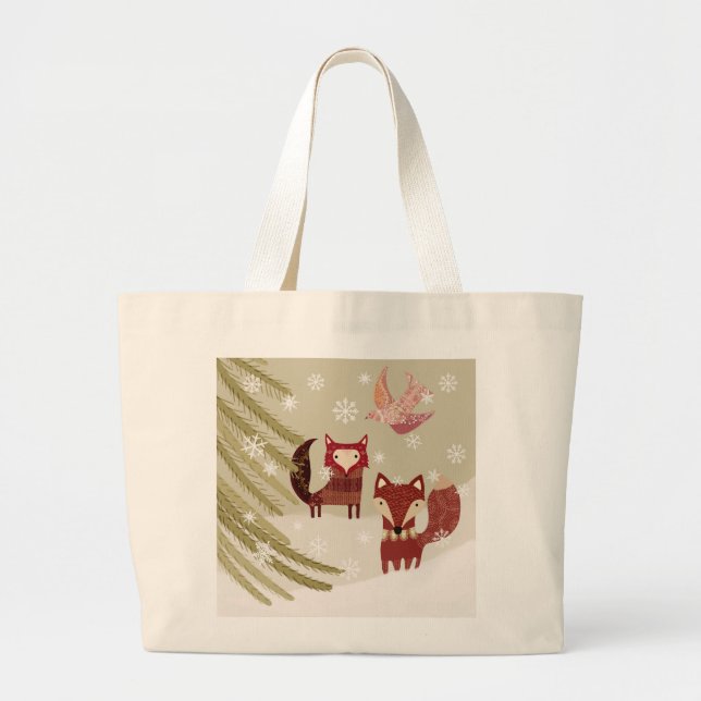 Winter Fox Tote Bag Jumbo Tygkasse (Framsidan)