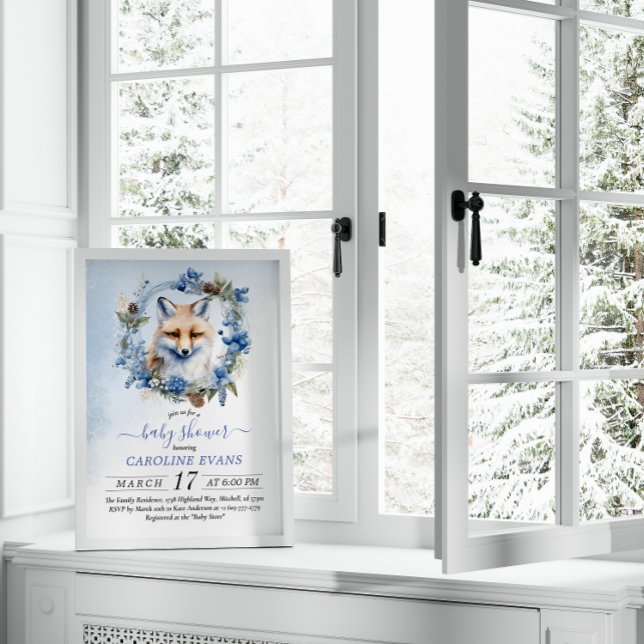 Winter Fox Watercolor Baby Shower Inbjudningar (Winter Fox Watercolor Baby Shower Invitation)