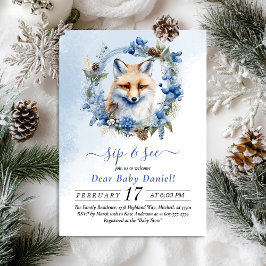 Winter Fox Watercolor Sip och Se inbjudan