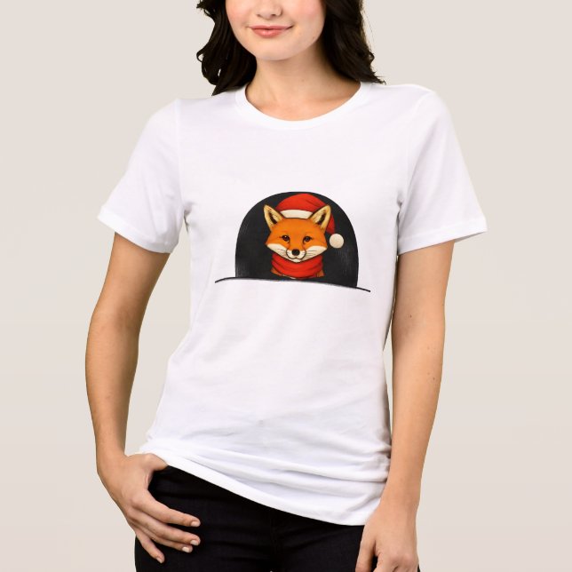 Winter Fox Women’s Tee – Cute Cozy Fox with Hat &  (Framsida)